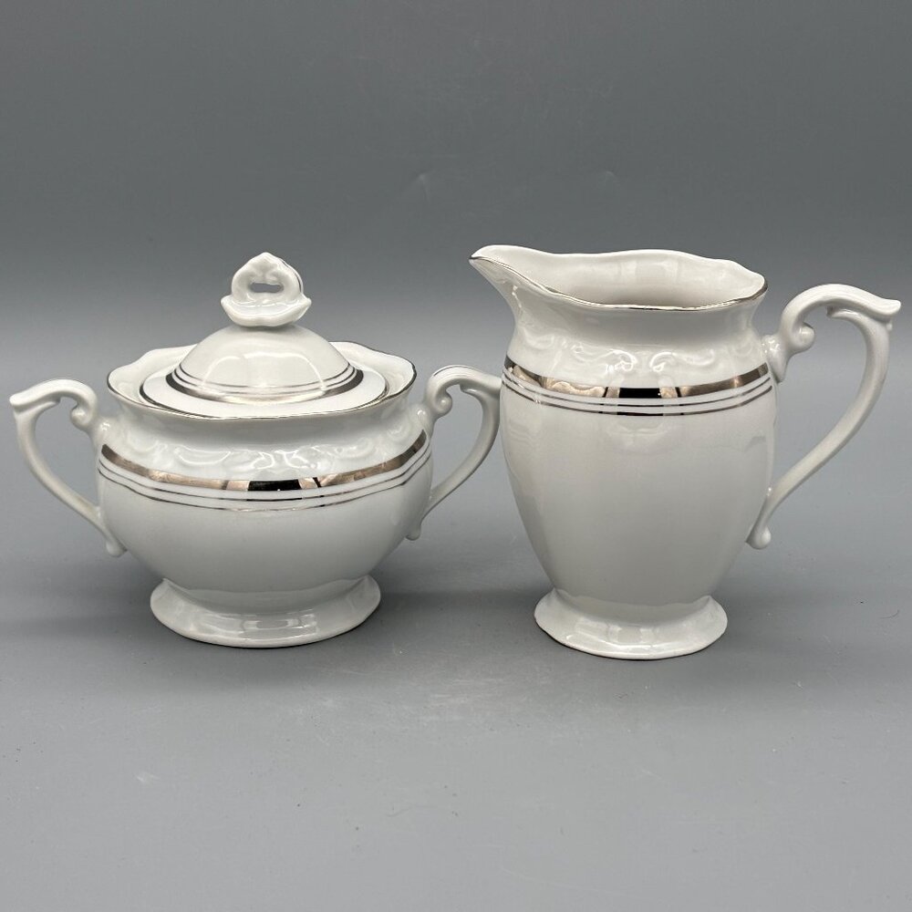 Vintage Dubarry Fine Porcelain Sugar Bowl and Creamer Set White Poland